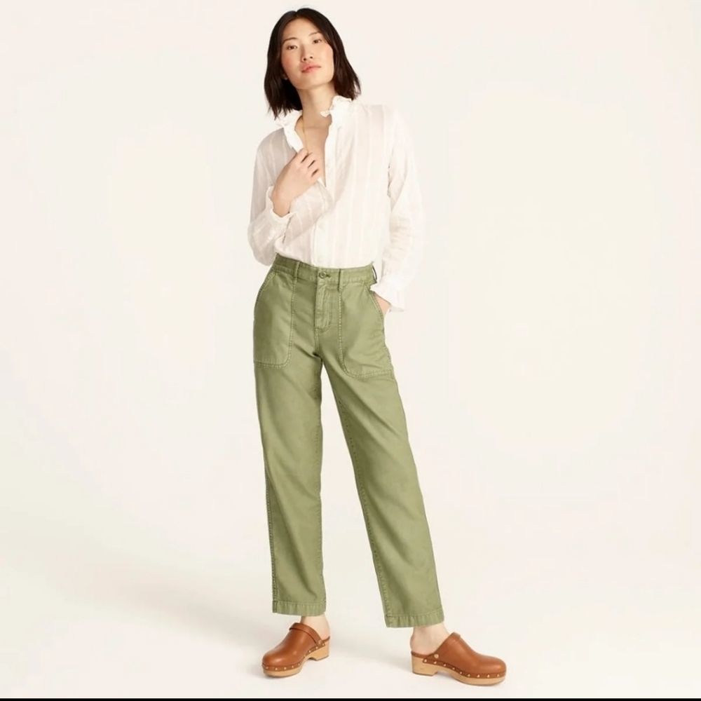 J Crew Pants City Fit Wide Leg Khaki Green Size 4S